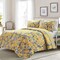 Yellow Blue Cotton Reversible 3-Piece Quilt Set for Beds with Shams